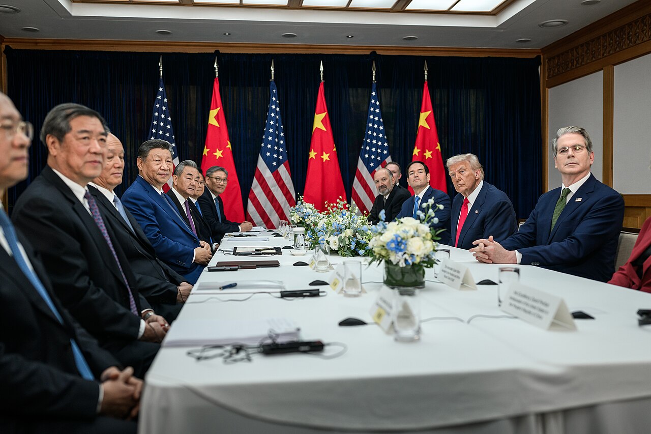 President Donald Trump and Chinese President Xi Jinping at a bilateral meeting in Busan.