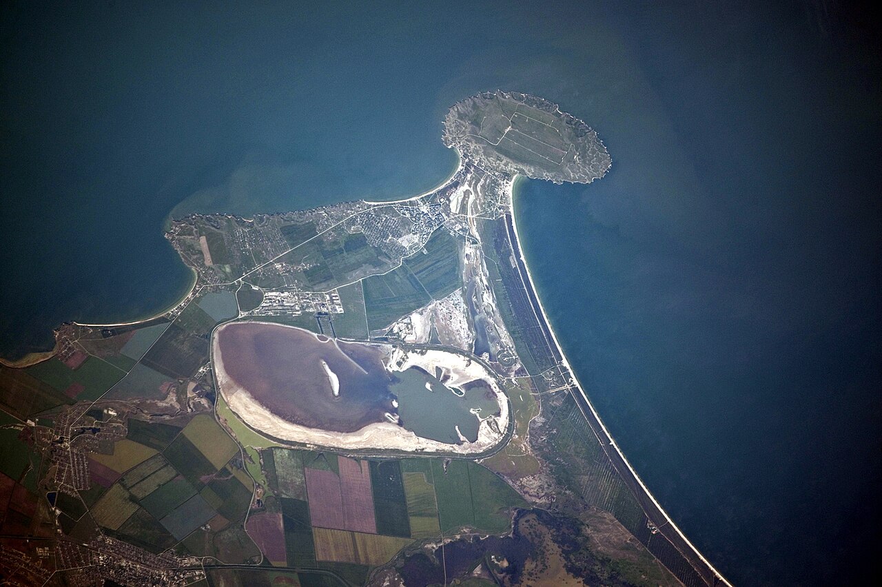 Cape Kazantip on the Kerch Peninsula, the southern shore of the Sea of Azov and east extension of Crimea.