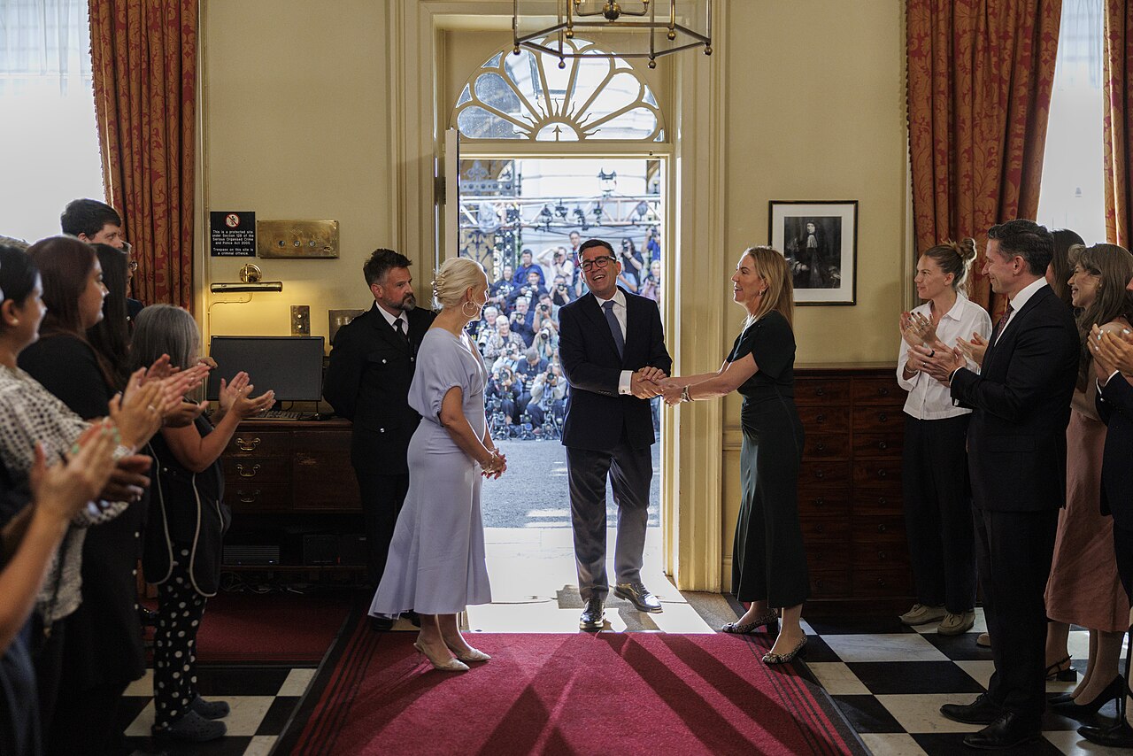 Prime Minister Andy Burnham and his wife arriving at 10 Downing Street.