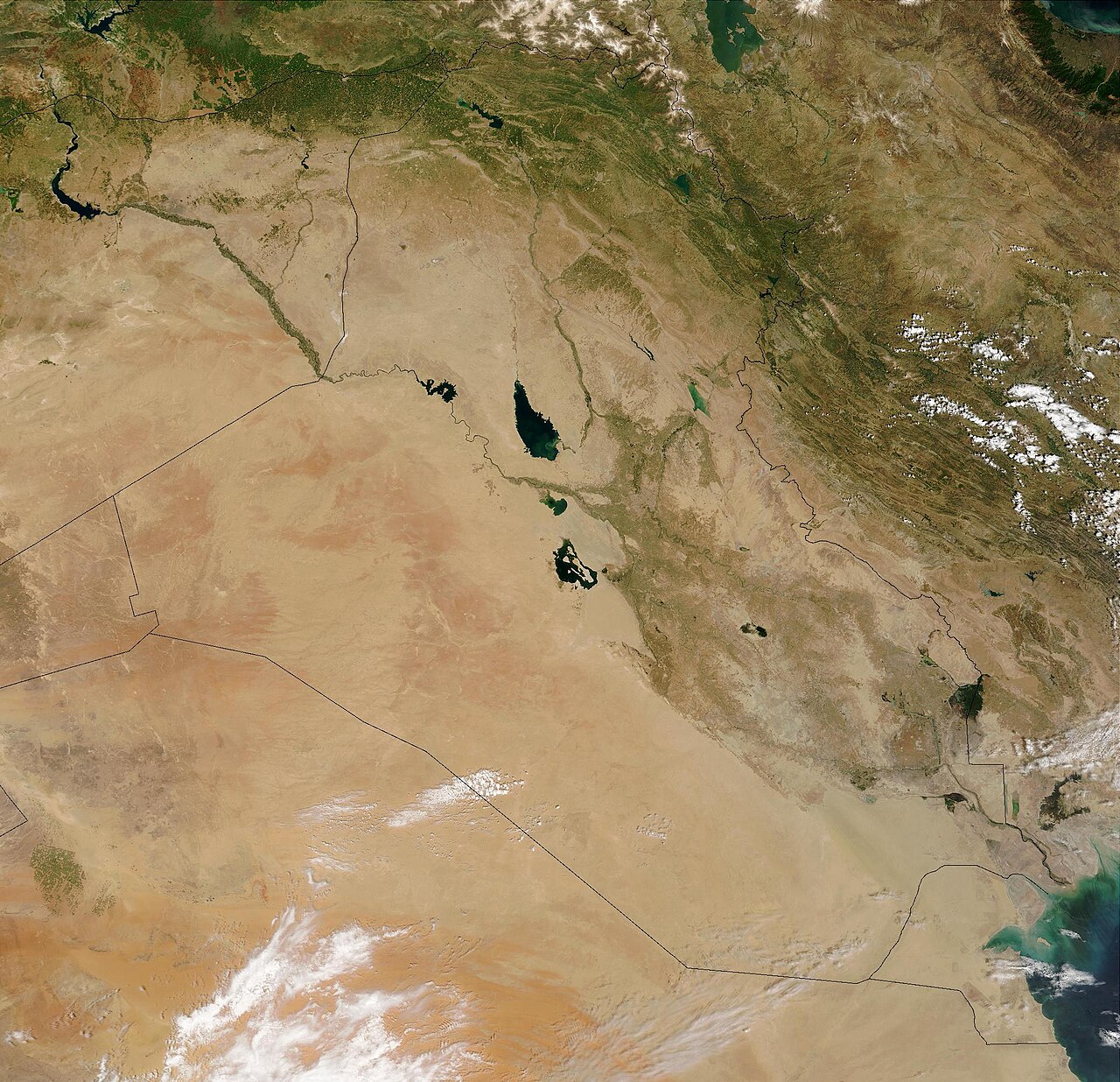 Satellite imagery of Iraq.