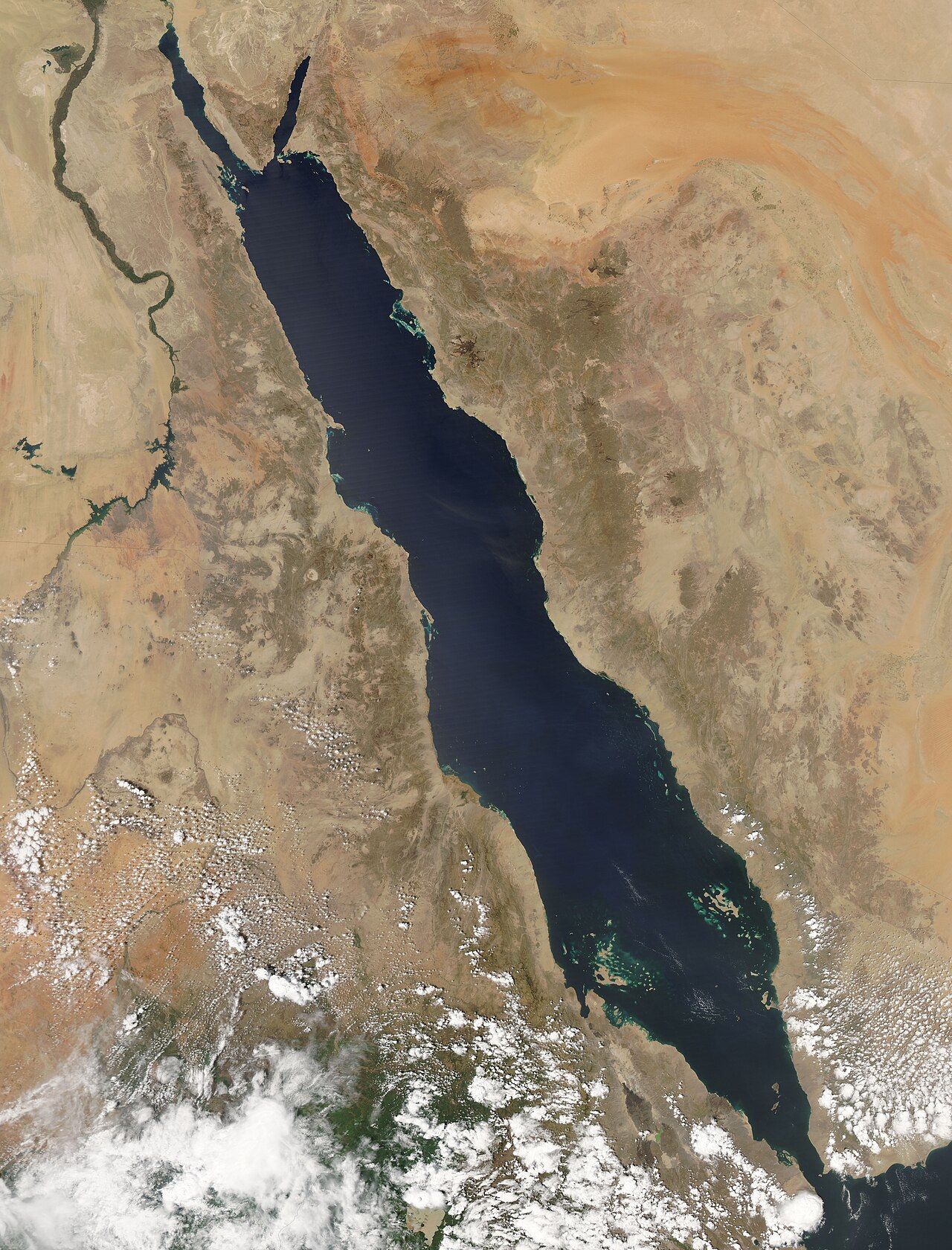The Red Sea cuts diagonally between the Arabian Peninsula and northeastern Africa, with Yemen visible on the eastern coast. File photo.
