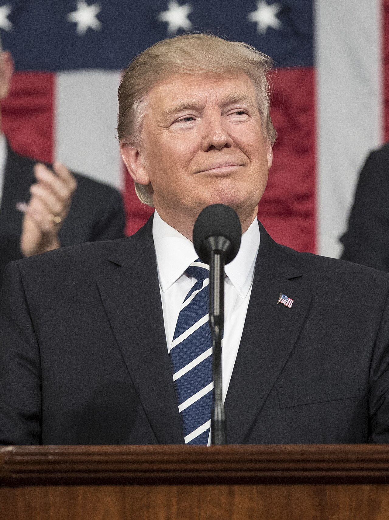 President Donald Trump at a podium during his Joint Address to Congress in 2017.