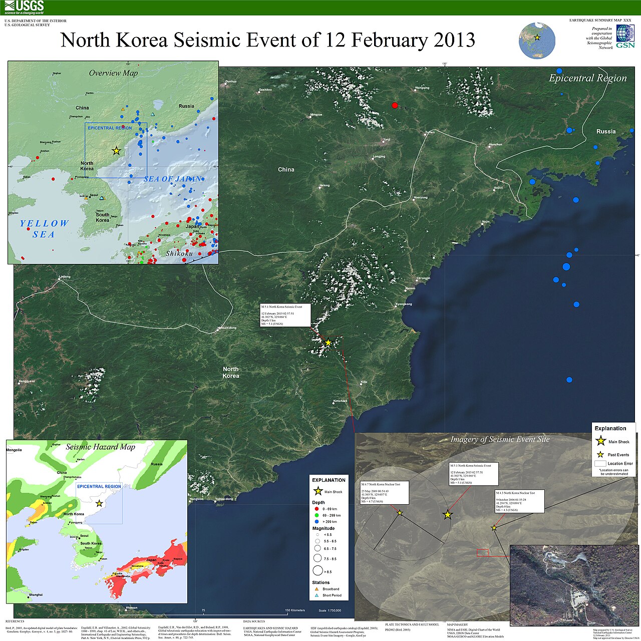 Contains USGS data showing the intensity of the 2013 North Korean nuclear test
