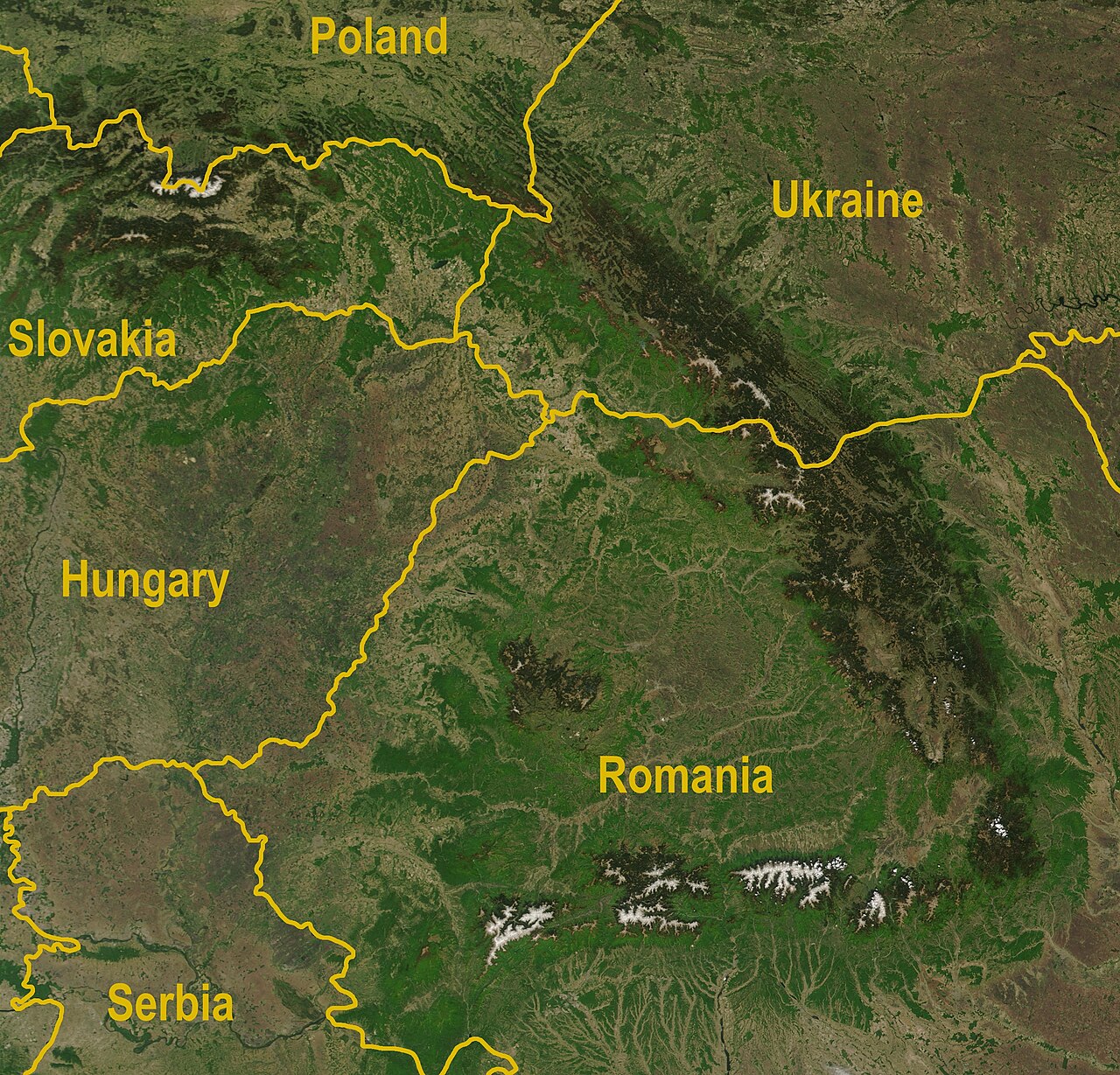 A satellite map of the Carpathians. File photo.