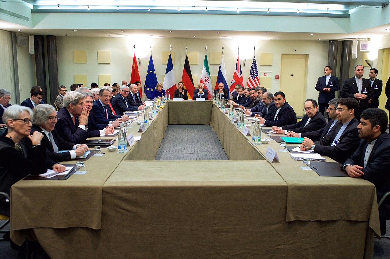 Officials from P5+1 countries and Iran at nuclear program negotiations in Lausanne, Switzerland.