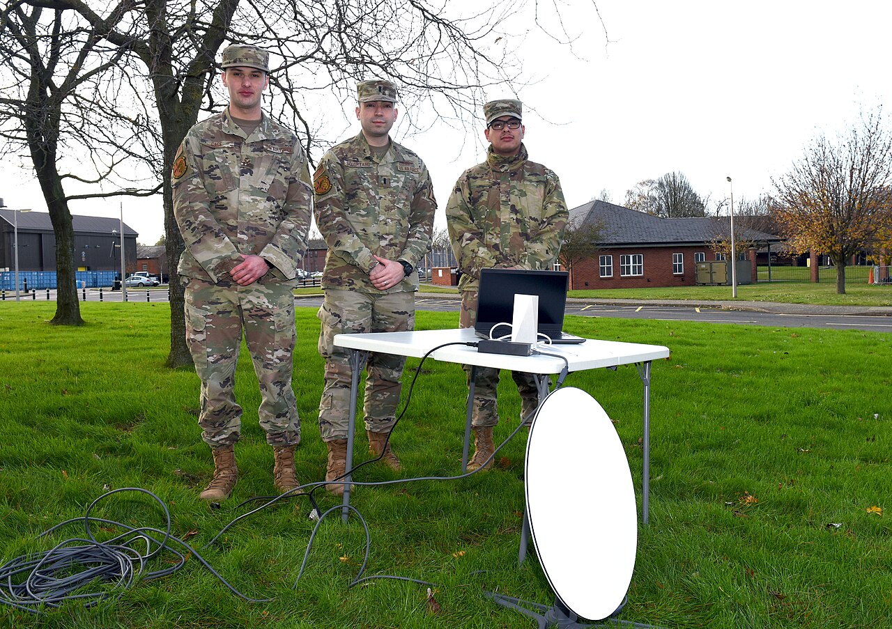 U.S. Air Force personnel demonstrate mobile satellite communications systems at RAF Fairford, December 2021. File photo.