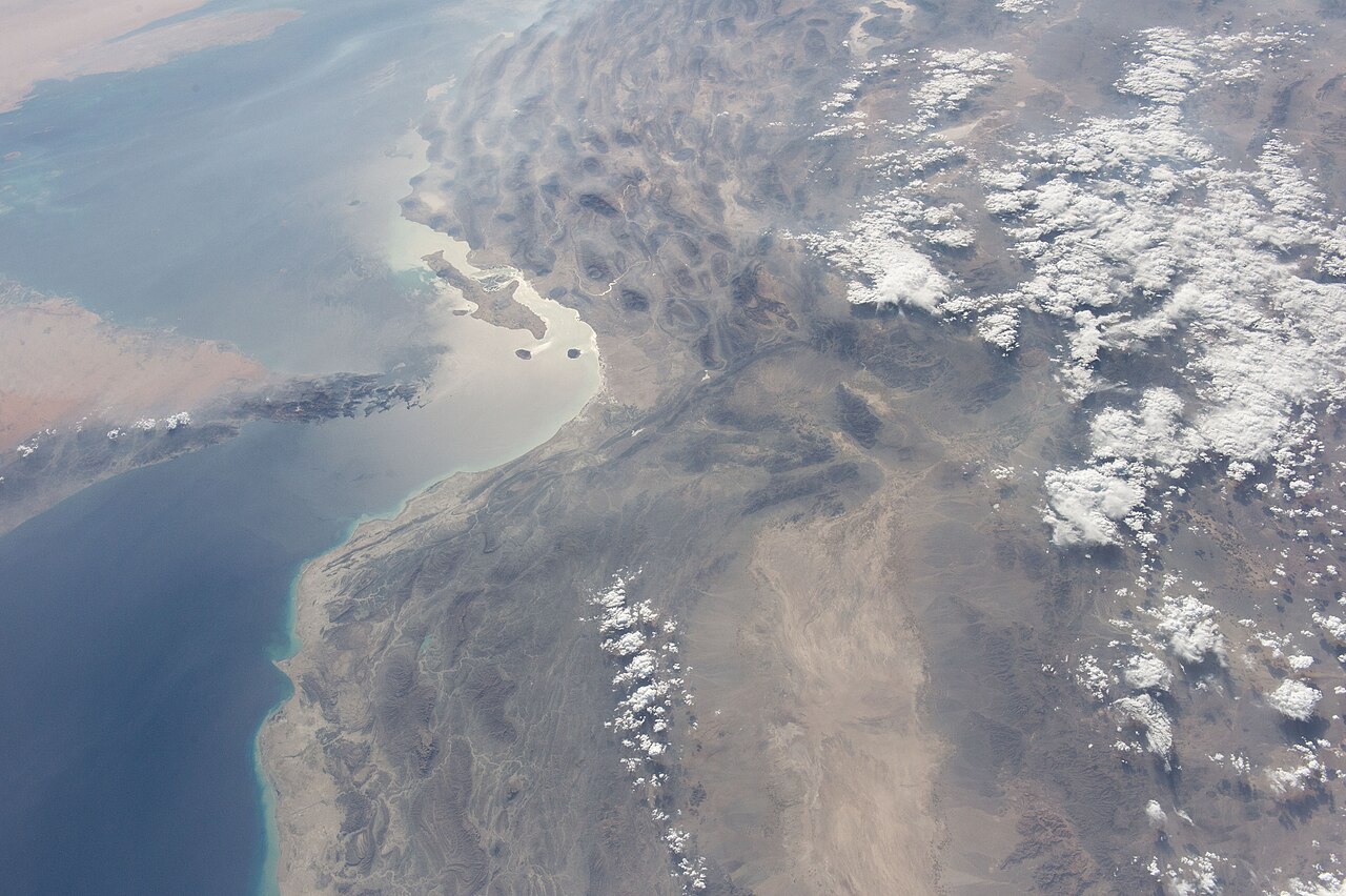 Persian Gulf, Strait of Hormuz and surrounding region, satellite imagery.