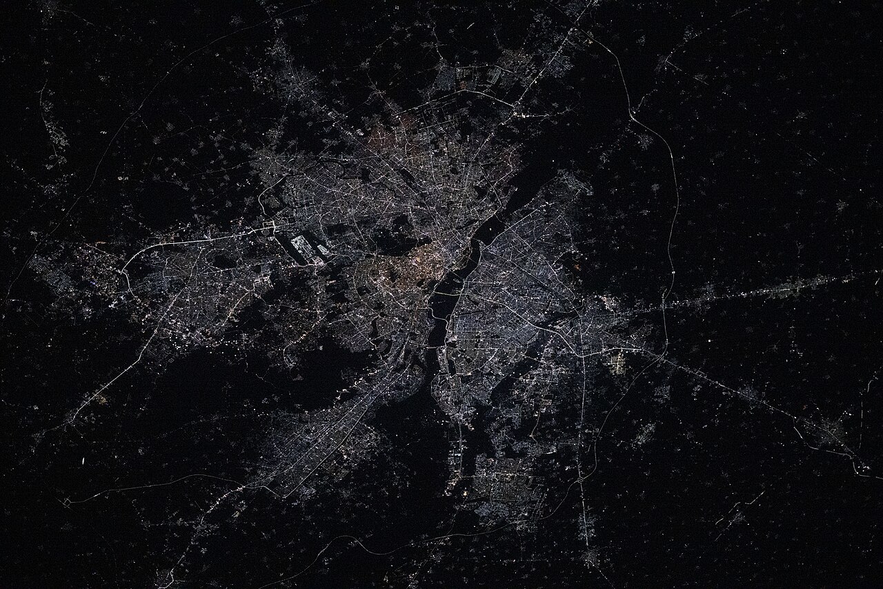 Contains modified NASA Earth Science and Remote Sensing Unit data showing Delhi from the International Space Station at approximately 259 miles altitude. File photo.