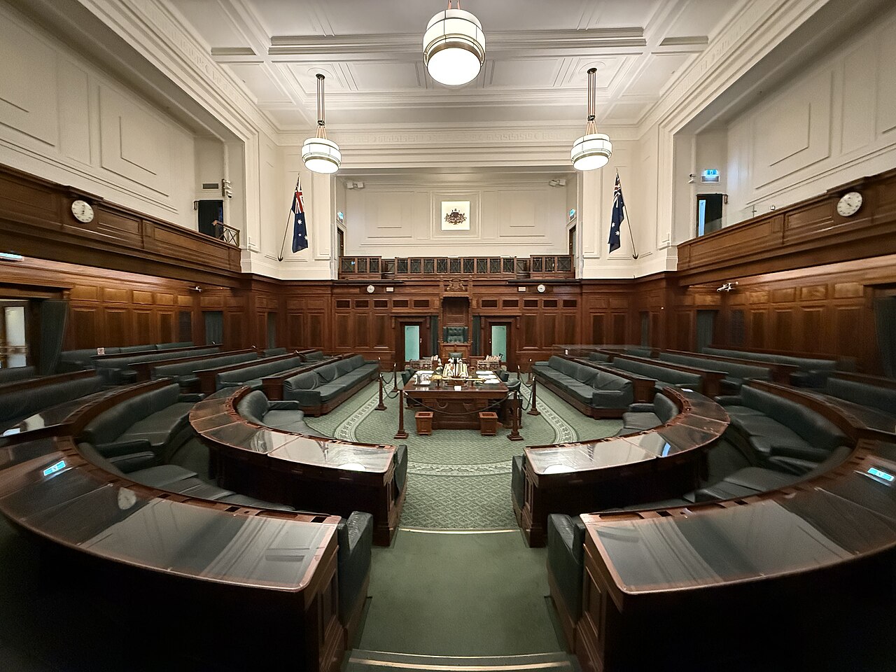 The Australian House of Representatives chamber at Parliament House in Canberra.