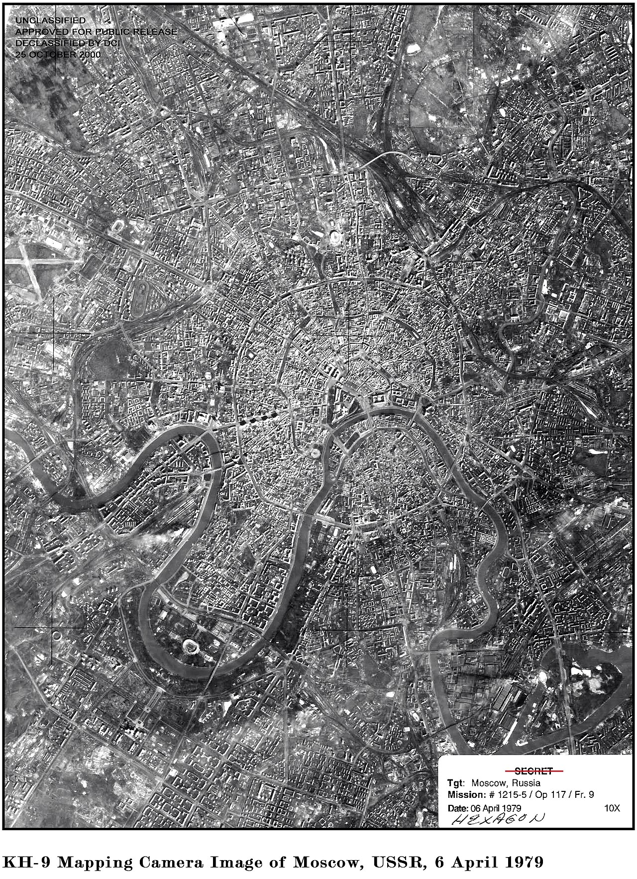 Modified US government satellite image of Moscow from 1979