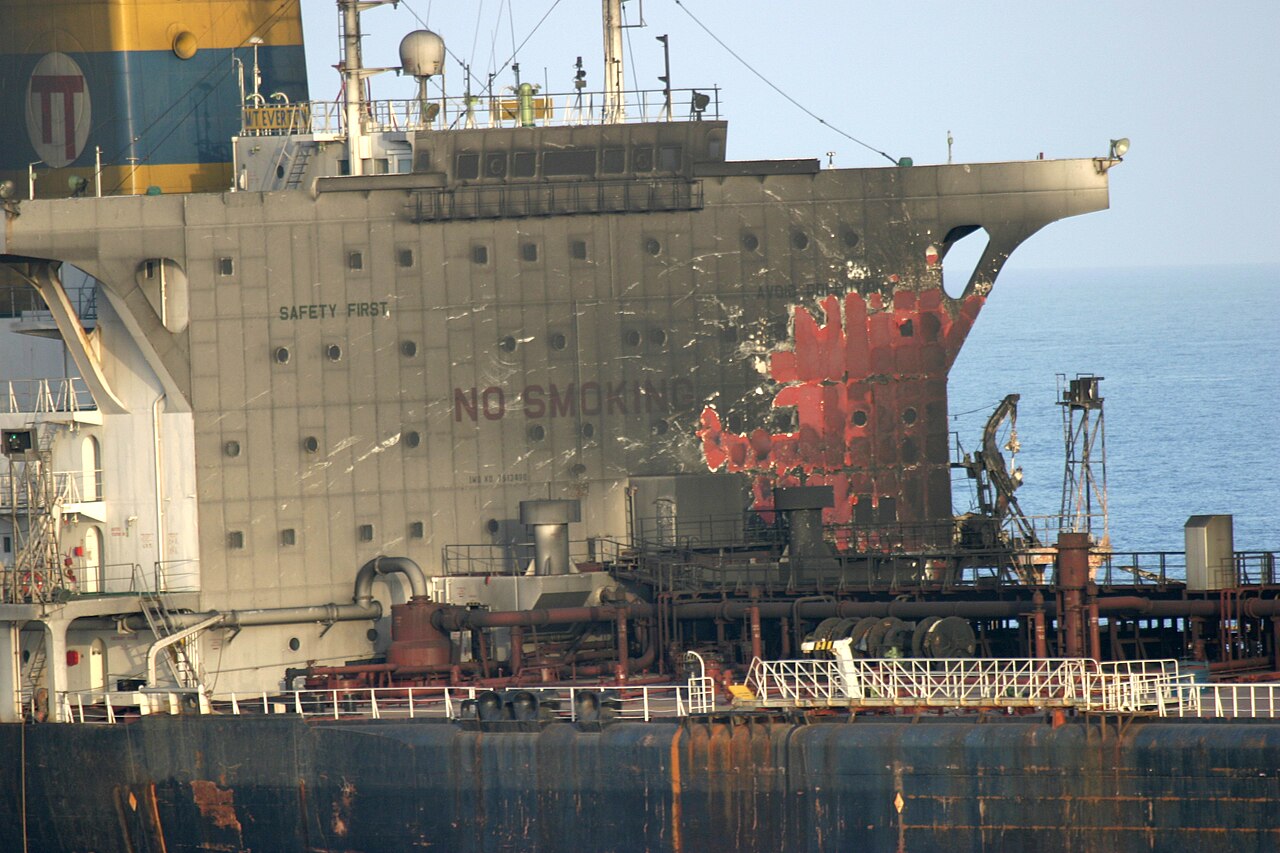 Motor Vessel Everton ablaze off the coast of Oman.