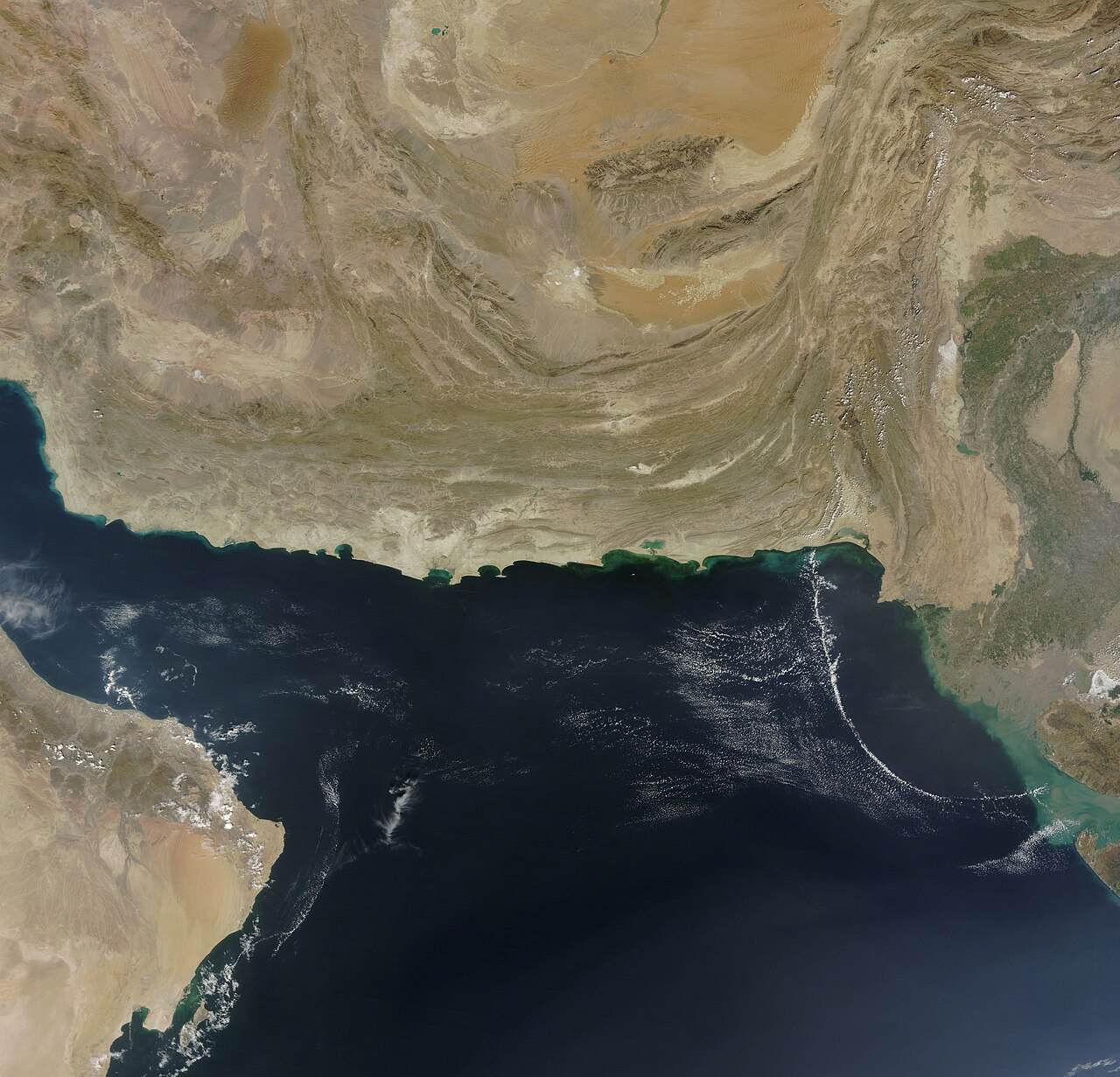 Modified MODIS satellite image of the Northern Arabian Sea.