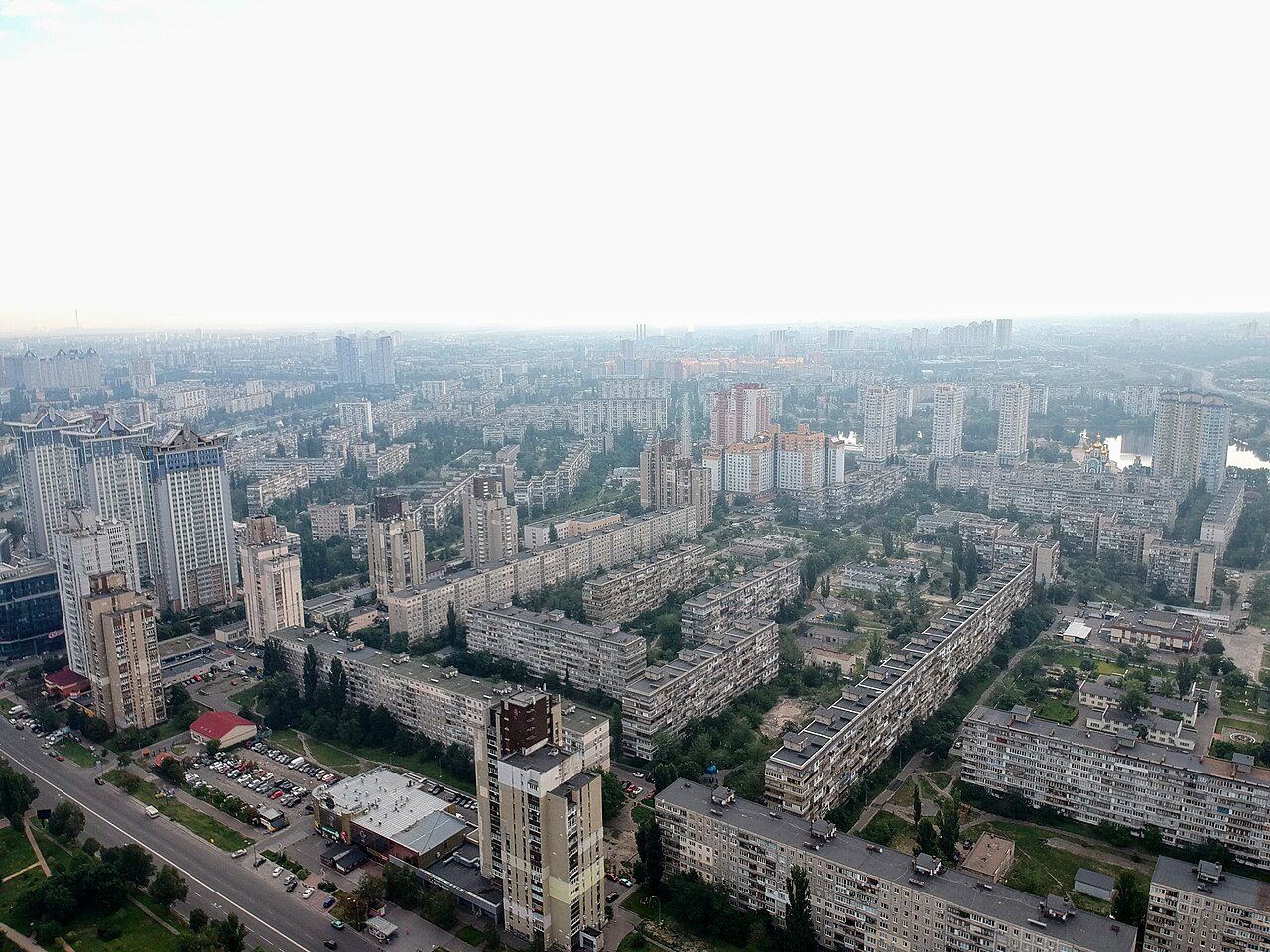 Aerial view of the Berezniaky district in Kyiv, Ukraine