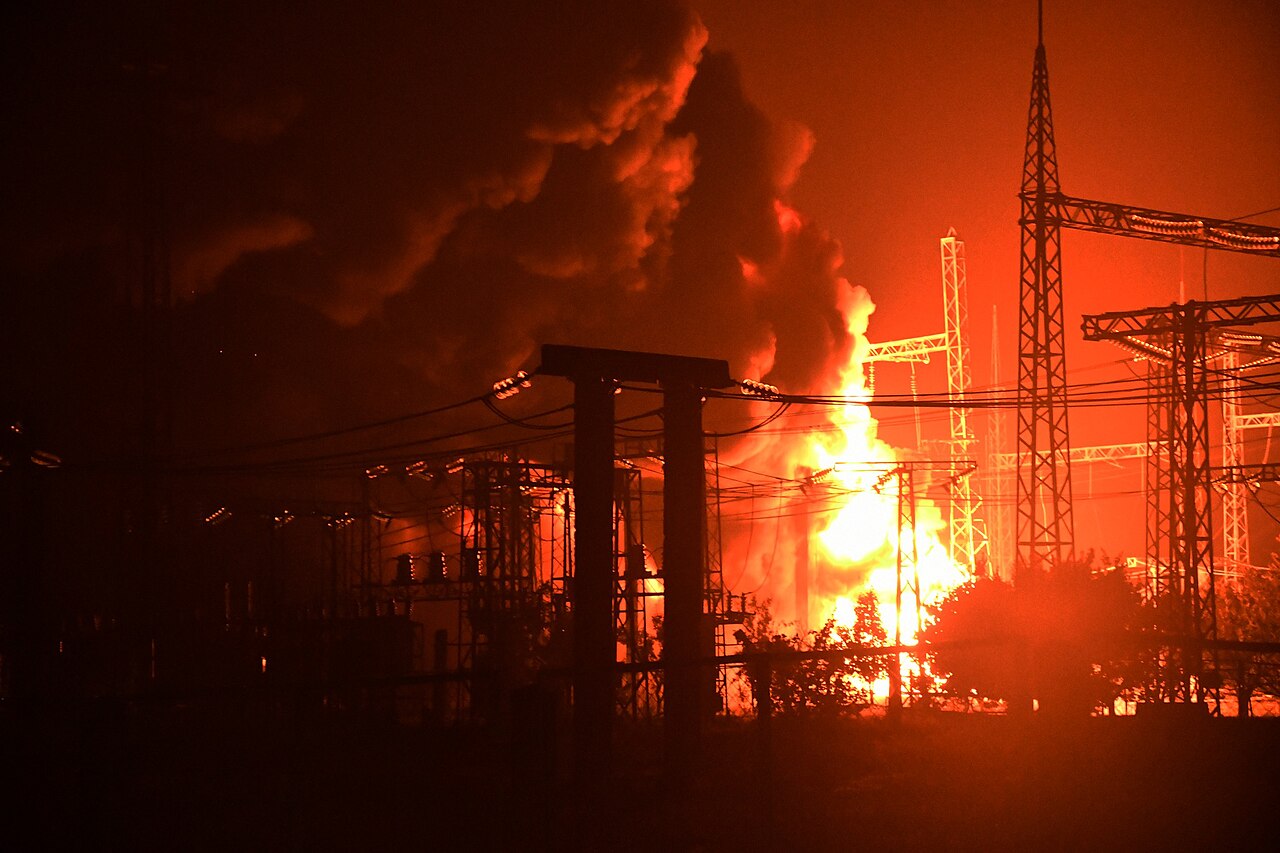 Fire at an energy infrastructure facility in Mykolaiv Raion due to Russian shelling in 2022.