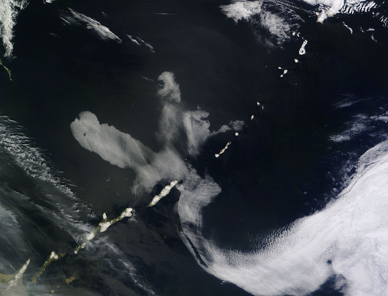 Satellite image of the Kuril Islands.