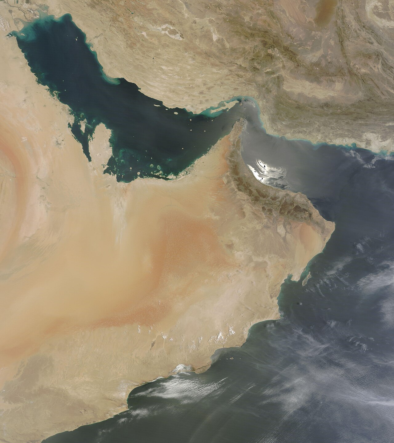 The Persian Gulf and Gulf of Oman region.