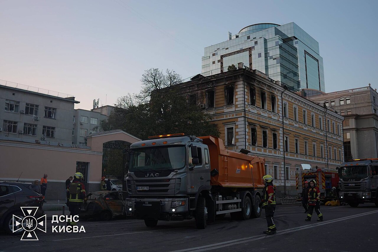 Presidium of National Academy of Sciences of Ukraine in Kyiv after Russian drone strike on 28 September 2026.