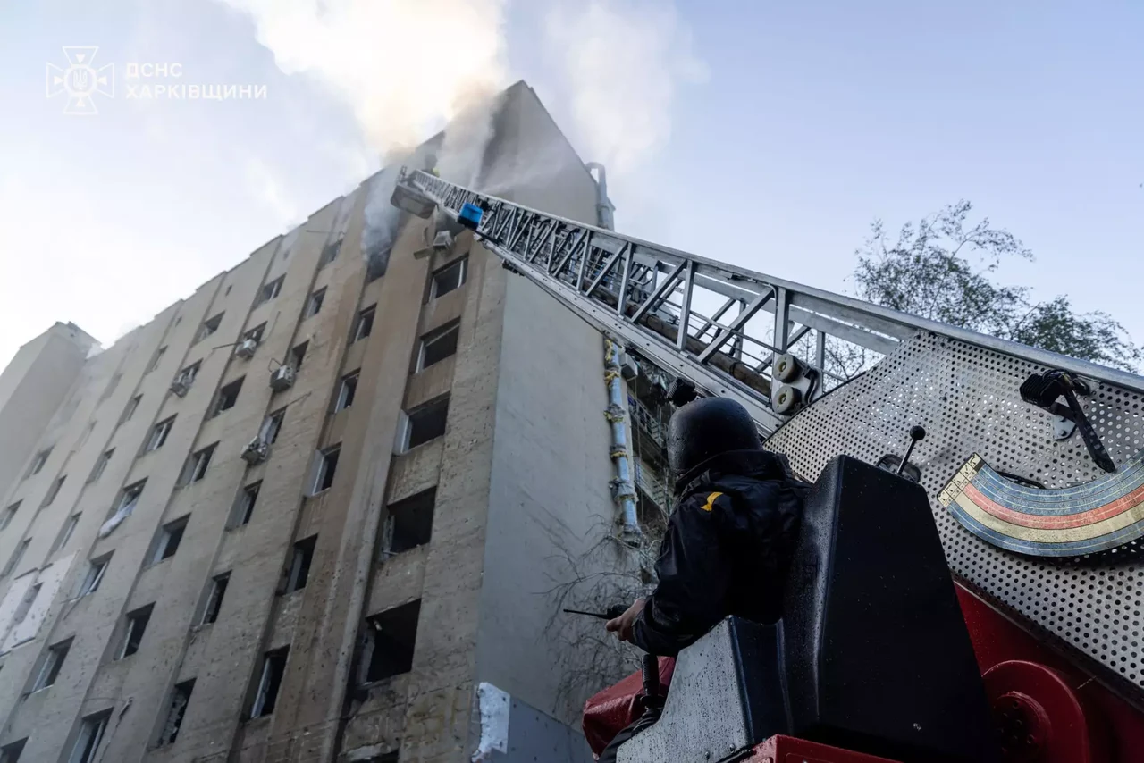 Russian drone strike on Kharkiv showing destructions in a residential area and Kharkiv old town. File photo.