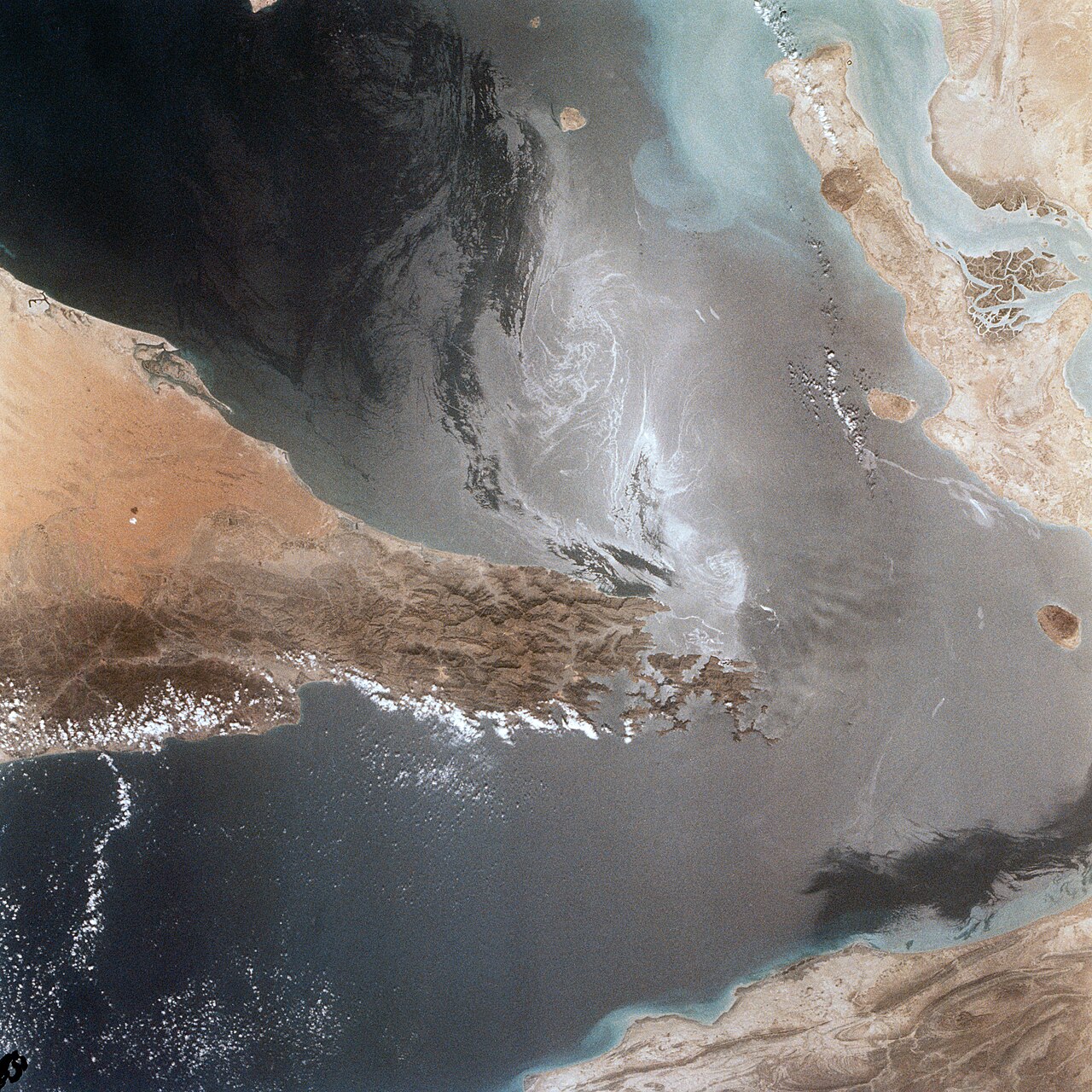 Ship wakes visible in the waterway at the Strait of Hormuz. File photo.