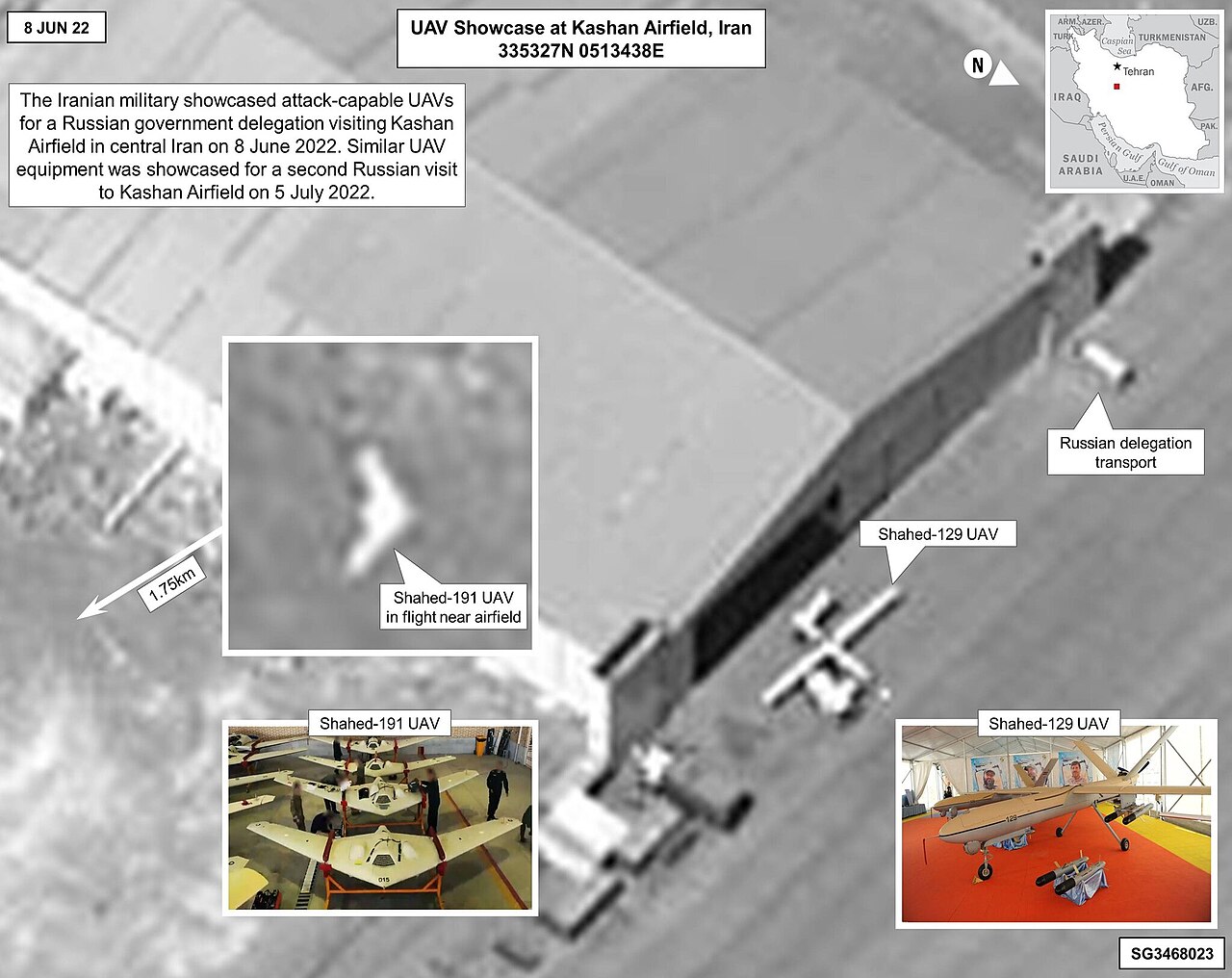 Satellite image of Shahed drones, released by the US government.