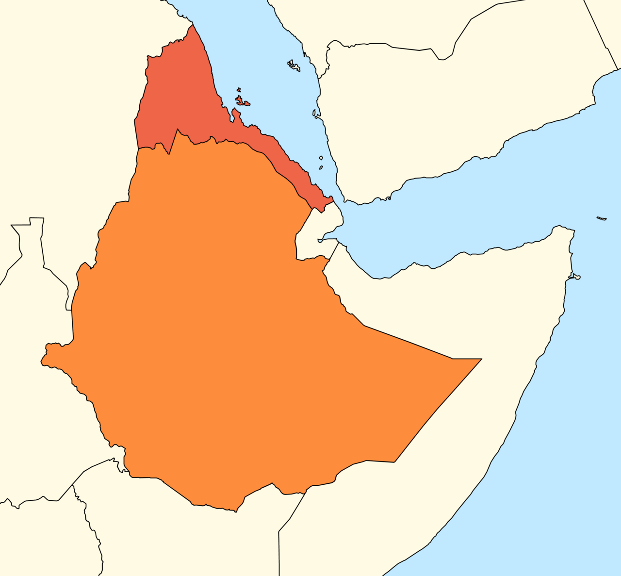 A map of Ethiopia and Eritrea.