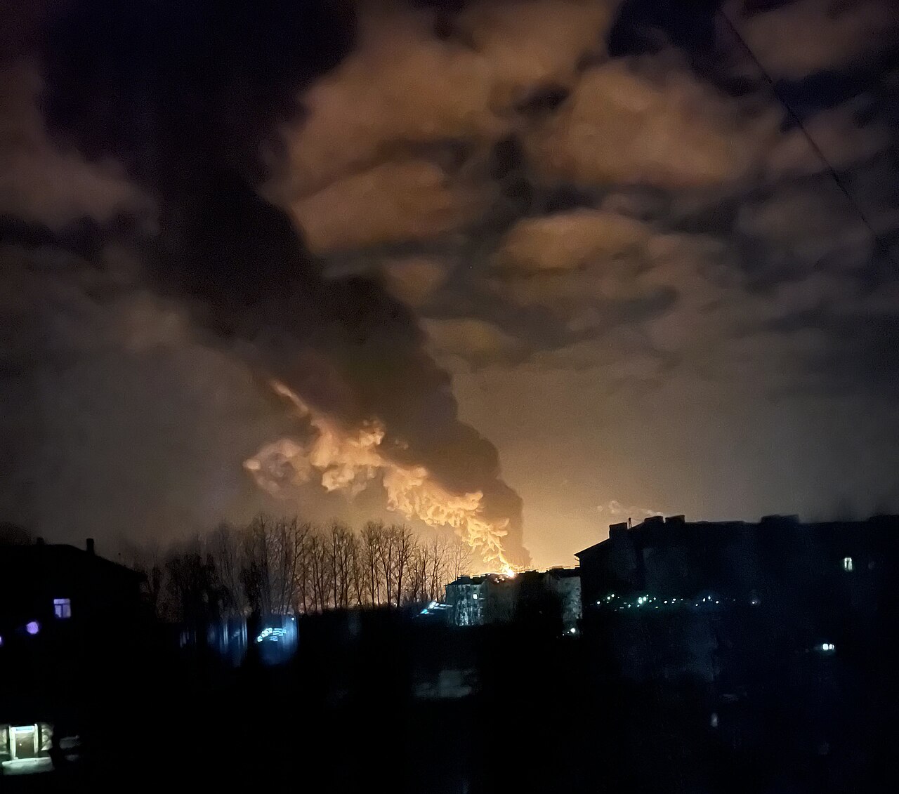 Plume of smoke from a fire at a petroleum depot following a missile strike. File photo.