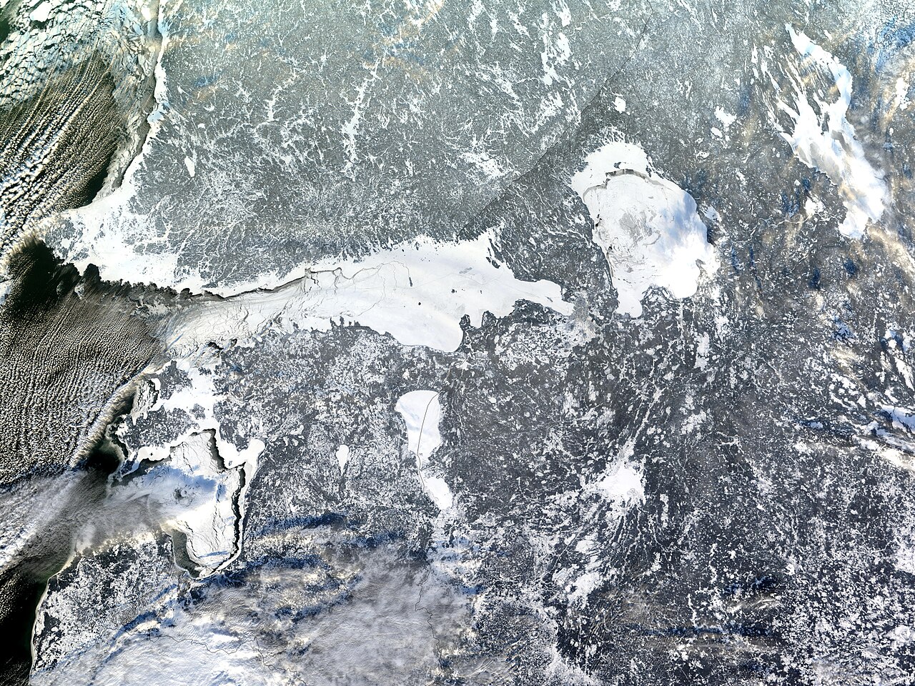 The Gulf of Finland with St Petersburg at its eastern end.