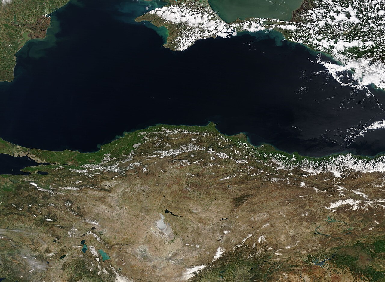 On April 25, 2017, the Moderate Resolution Imaging Spectroradiometer (MODIS) aboard NASA's Terra satellite captured a true-color image of the Black Sea and northern Turkey.