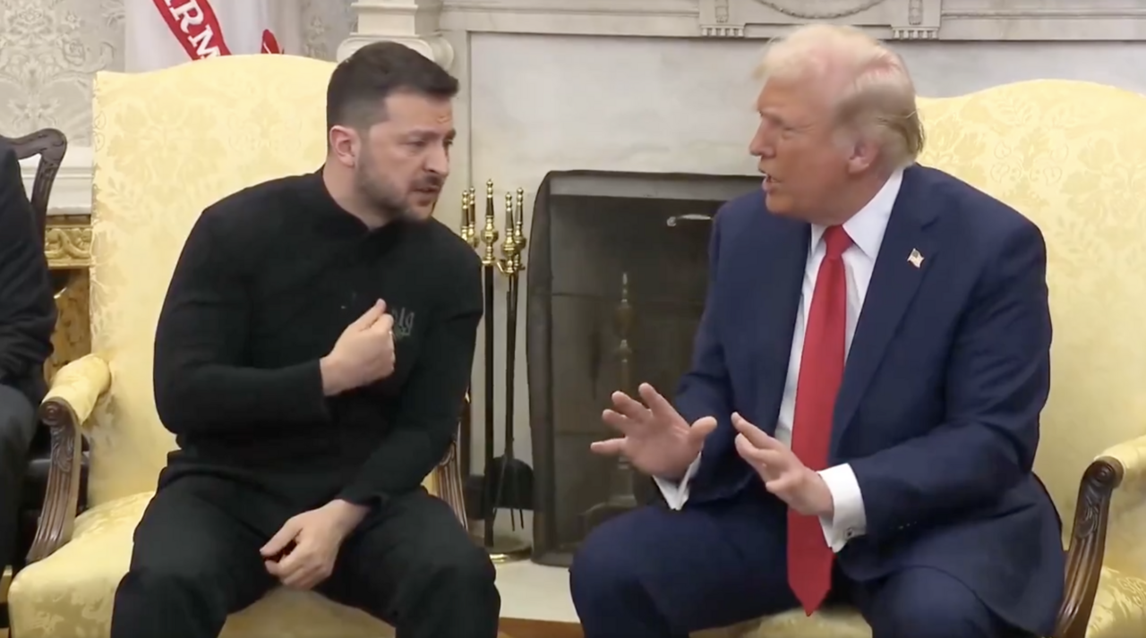 President Volodymyr Zelensky and President Donald Trump meeting.