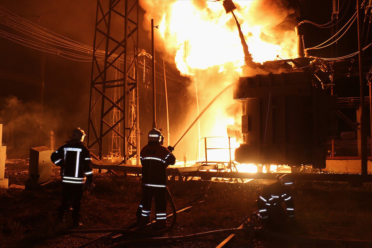 A fire at an energy infrastructure facility in Kharkiv region due to Russian shelling. File photo.