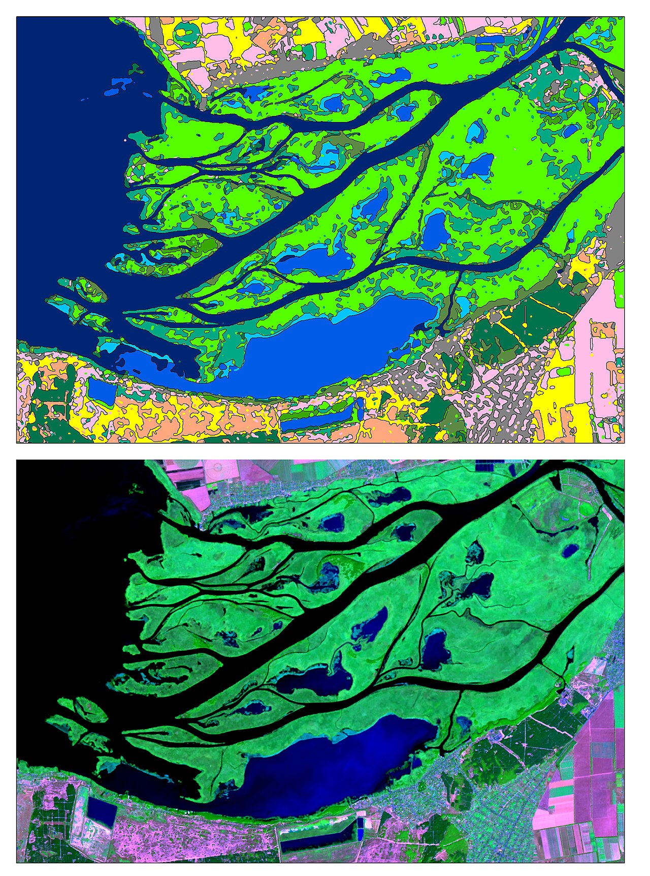Satellite image of the Dnipro River estuary.