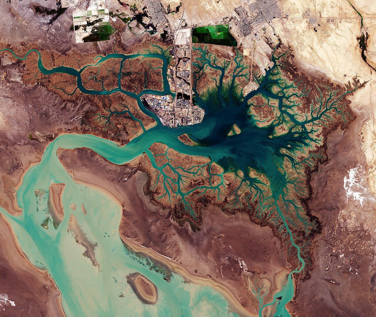 Satellite image of Bandar Imam Khomeini port on Iran's Persian Gulf coast.