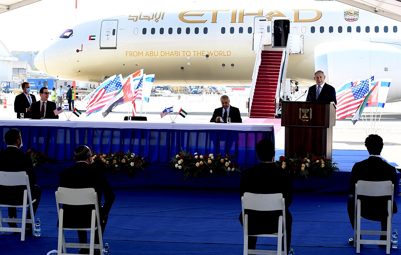 Benjamin Netanyahu and UAE officials at the Abraham Accords signing ceremony.