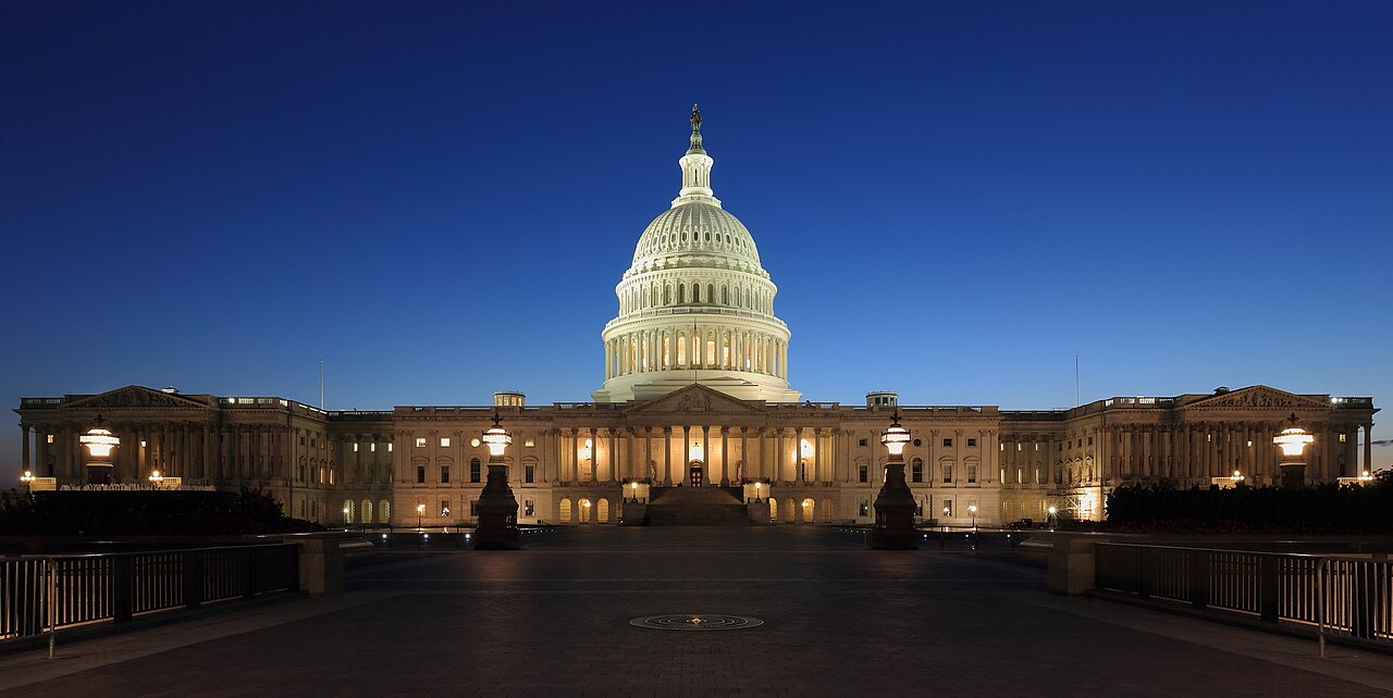 US Capitol at dusk from the eastern side.