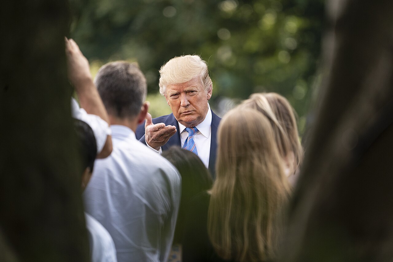 President Donald Trump speaking with reporters
