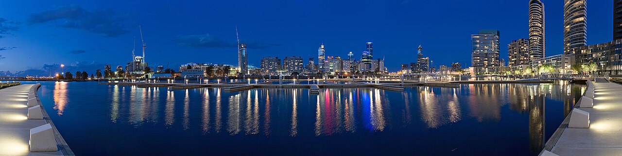 Melbourne's skyline at twilight.