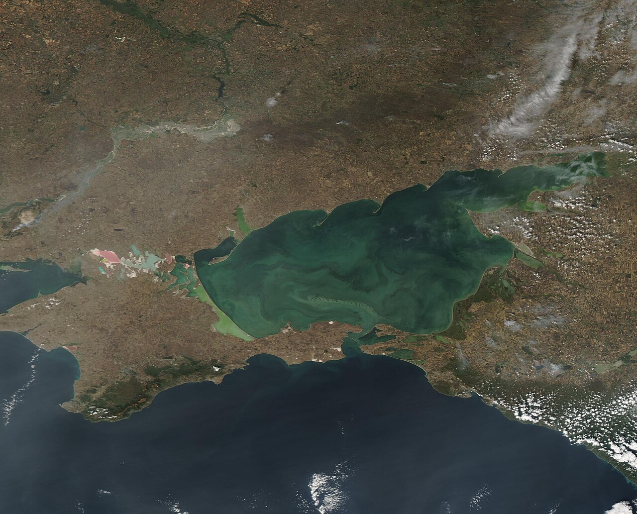 The Sea of Azov with eddies in waters between Ukraine and Russia.