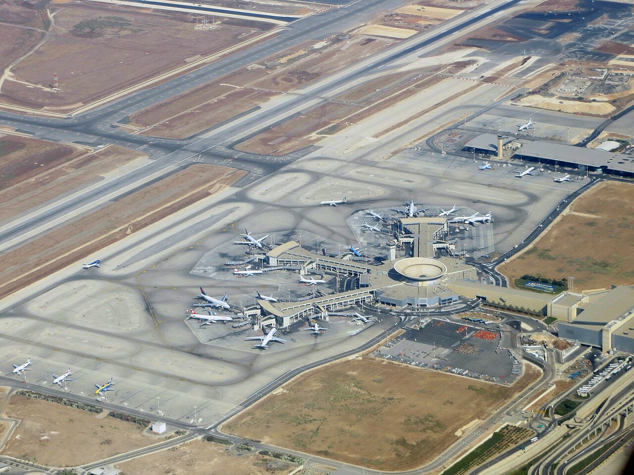 Ben Gurion Airport from an approaching aircraft.