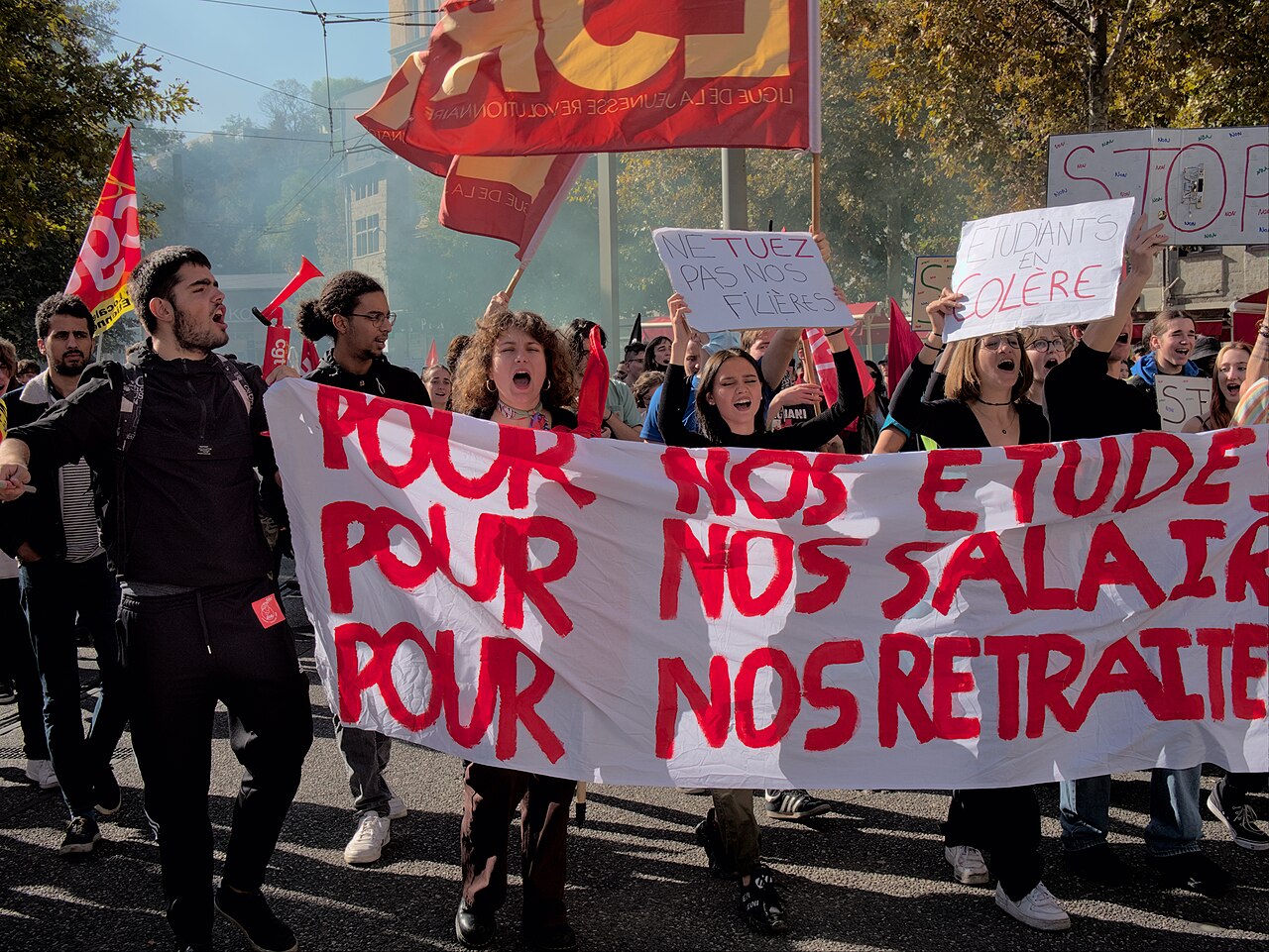 Students at a demonstration in Saint-Etienne, France.