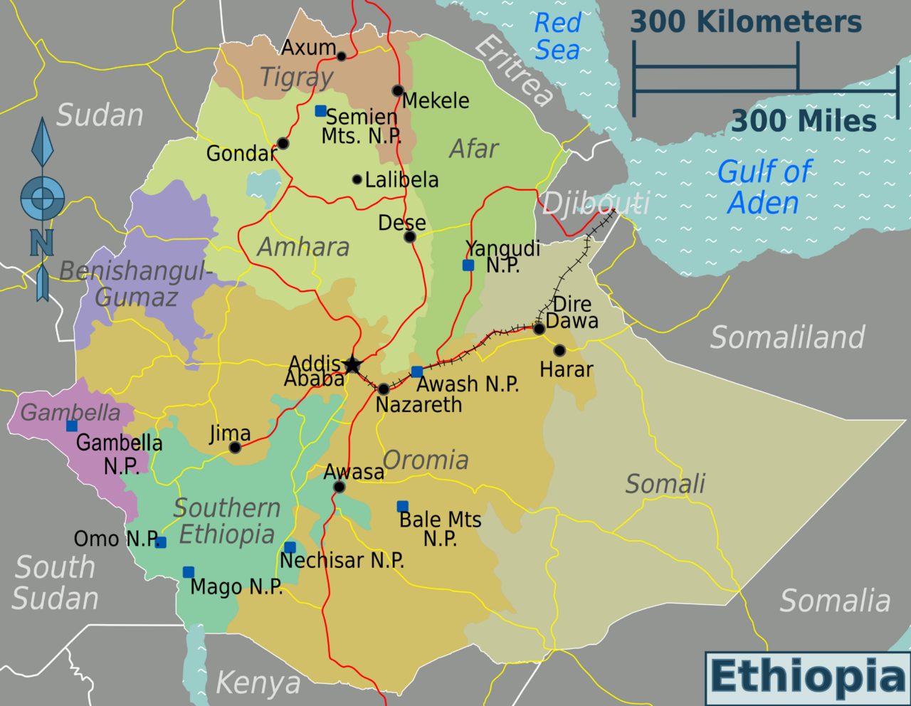 Map of Ethiopia showing its administrative regions.