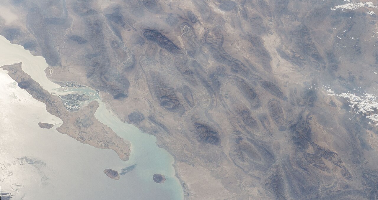The Strait of Hormuz and surrounding geography from space.