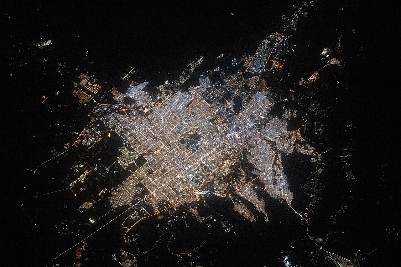 Riyadh, Saudi Arabia's capital, photographed at night from the International Space Station.