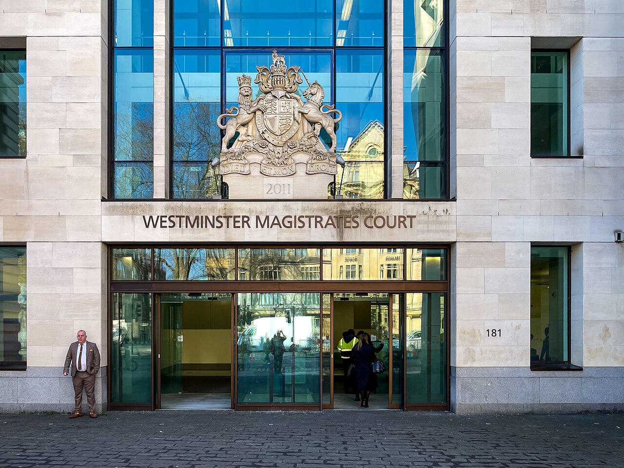 The entrance to Westminster Magistrates Court, London.