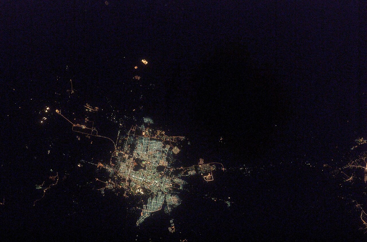 Riyadh, Saudi Arabia photographed at night from the International Space Station.
