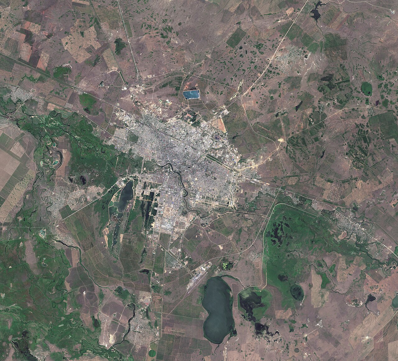 Contains modified Copernicus Sentinel data showing Kazakhstani capital Astana City and vicinities.