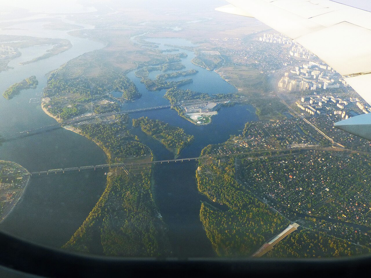 Aerial view of the Dnieper River in Kyiv.