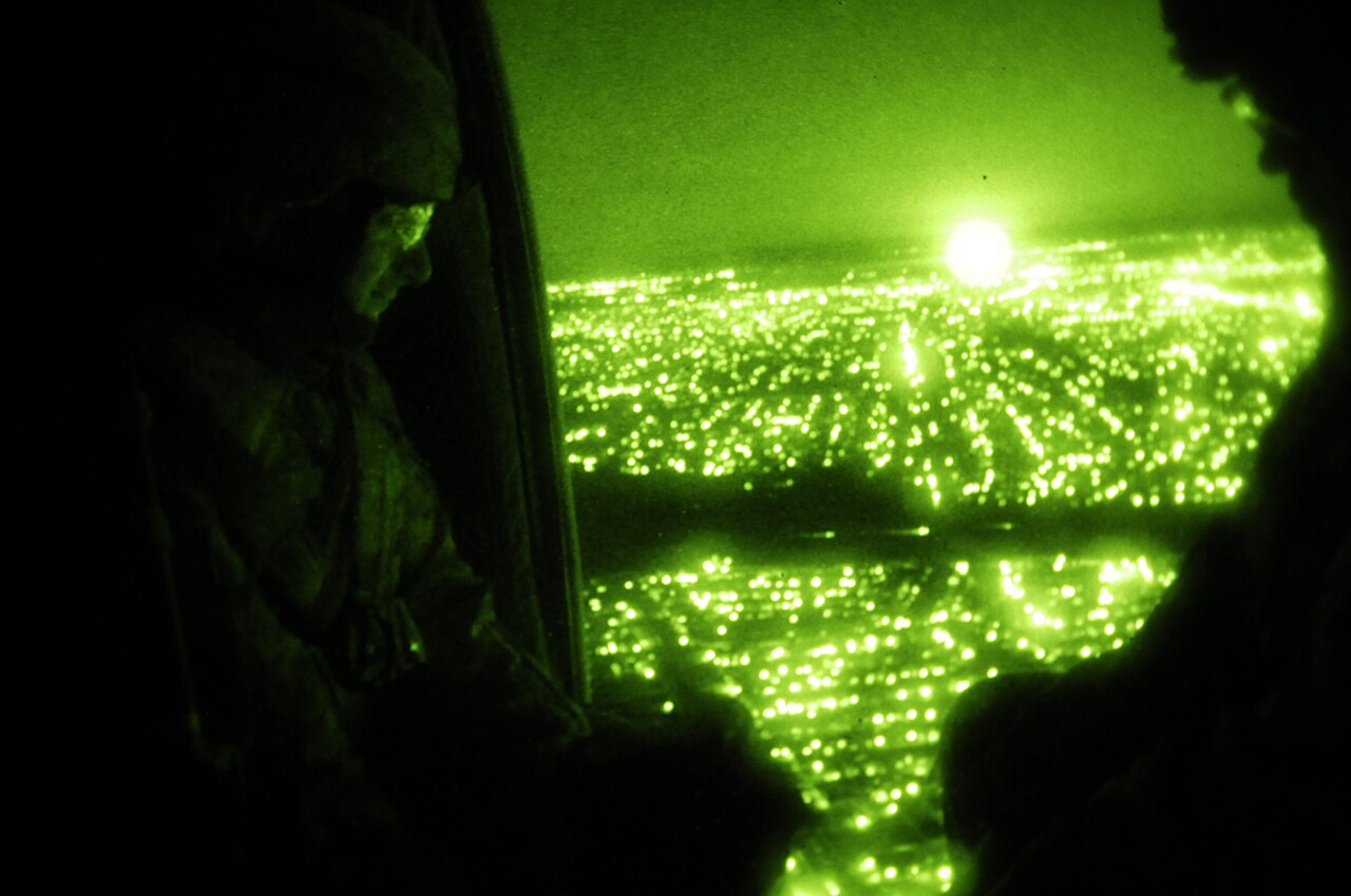 An aerial view of Baghdad during a US military operation in 2008